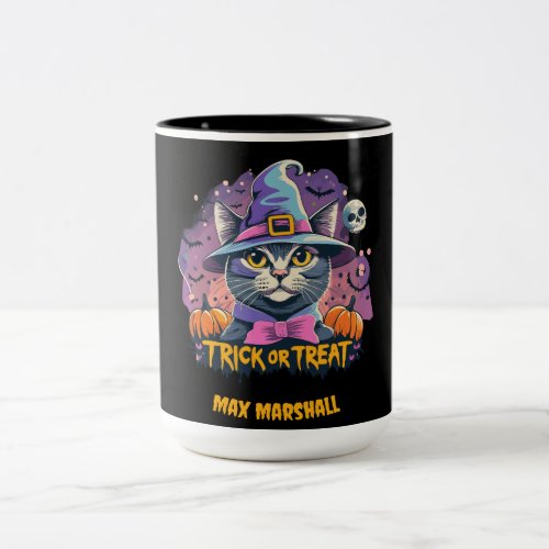 Trick or Treat Cat _ Pumpkin Paradise Pink Black Two_Tone Coffee Mug