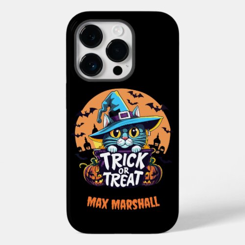 Trick or Treat Cat _ Pumpkin Power _ Navy Black Case_Mate iPhone 14 Pro Case