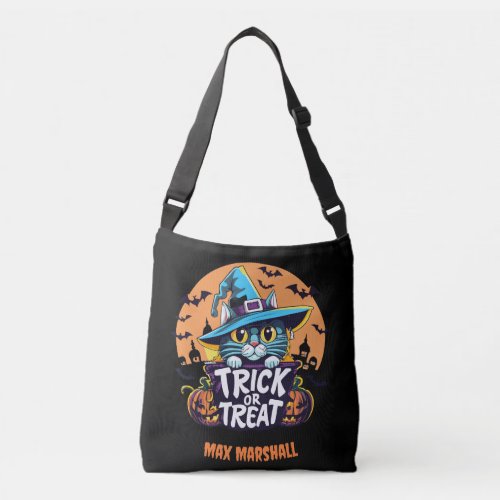 Trick or Treat Cat _ Pumpkin Power _ Navy Black Crossbody Bag