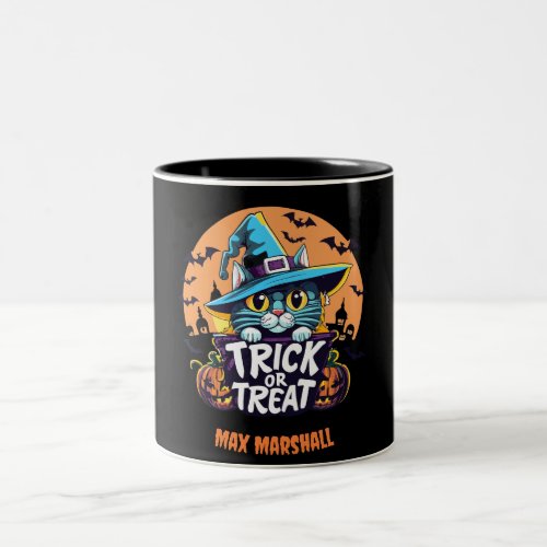 Trick or Treat Cat _ Pumpkin Power _ Navy Black Two_Tone Coffee Mug