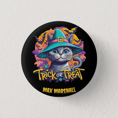 Trick or Treat Cat _ Scary Good Times Orange Black Button