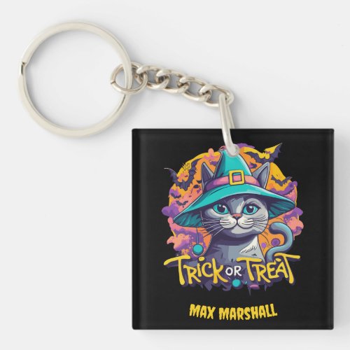 Trick or Treat Cat _ Scary Good Times Orange Black Keychain
