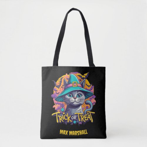 Trick or Treat Cat _ Scary Good Times Orange Black Tote Bag