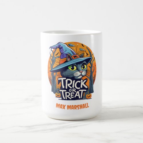 Trick or Treat Cat _ Spider Spooks Orange Blue Coffee Mug