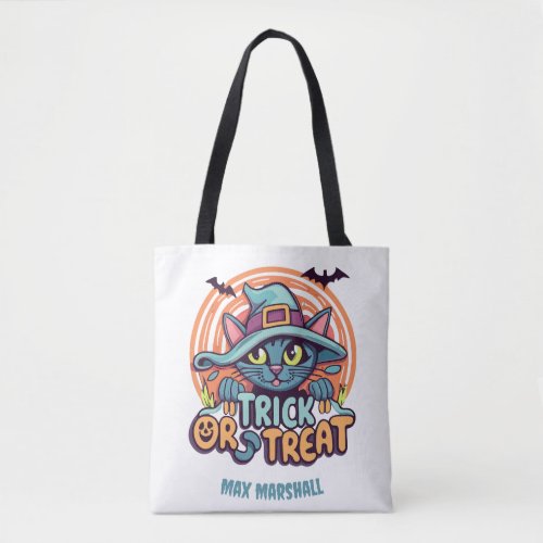 Trick or Treat Cat _ Trick or Treat Orange Blue Tote Bag