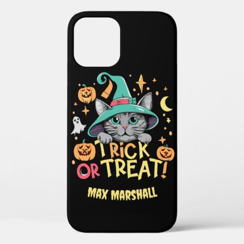 Trick or Treat Cat _ Wickedly Fun Green Black iPhone 12 Case