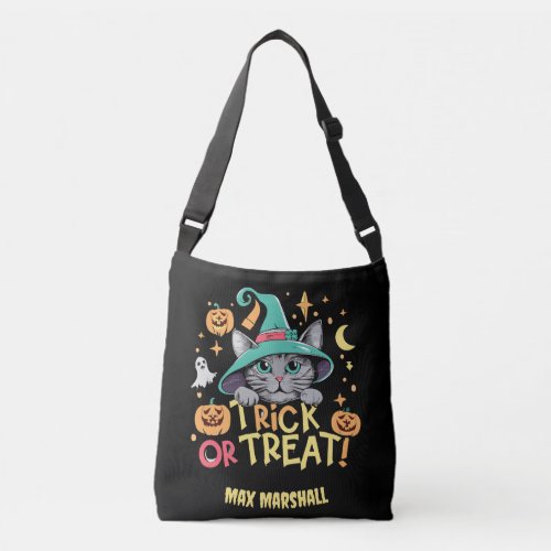 Trick or Treat Cat _ Wickedly Fun Green Black Crossbody Bag