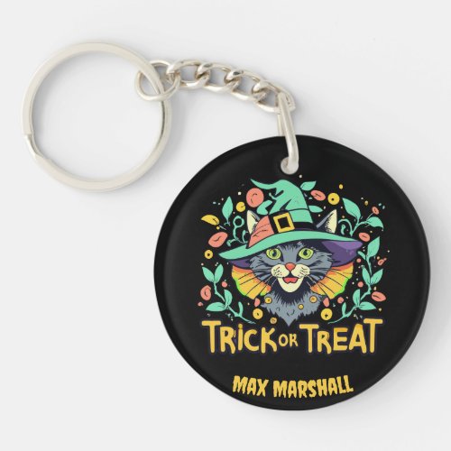 Trick or Treat Cat _ Zombie Zone Green Black Keychain