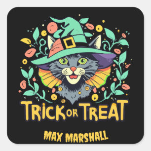 Trick or Treat Cat - Zombie Zone Green Black Square Sticker