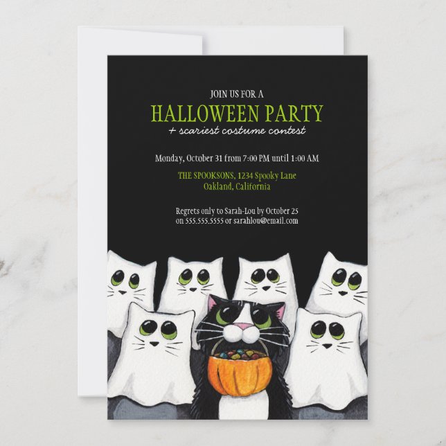 Trick or Treat Cats Halloween Party Invitations (Front)
