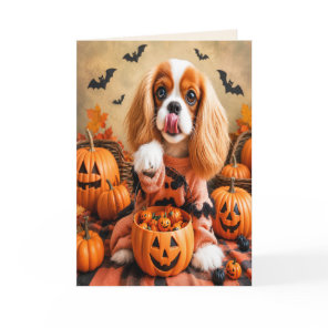 Trick or Treat Cavalier Puppy Cute Halloween Card