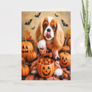 Trick or Treat Cavalier Puppy Cute Halloween Card