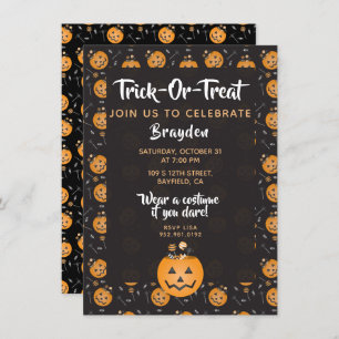 Trick Or Treat Celebrate Pumpkin Candy Personalize Invitation