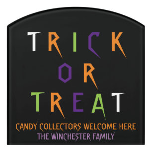 Trick or treat colorful funny spooky custom text door sign