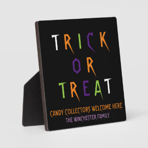 Trick or treat colorful funny spooky custom text plaque