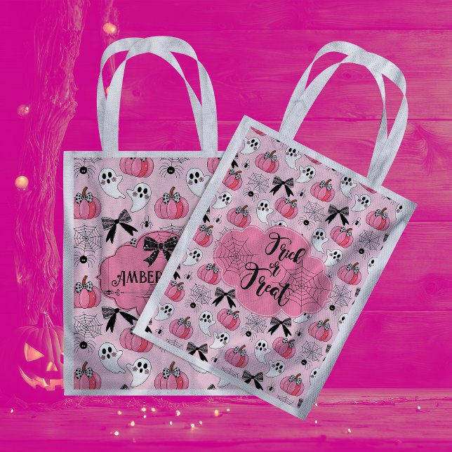Trick or Treat Coquette Ghost and Pumpkin Grocery Bag (Creator Uploaded)