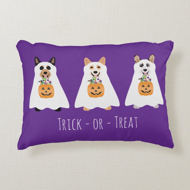 Trick Or Treat Corgi Ghost Dogs Halloween Accent Pillow (Front)