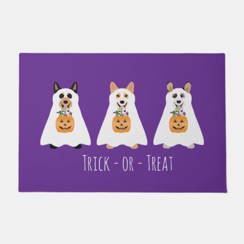 Trick Or Treat Corgi Ghost Dogs Halloween Doormat