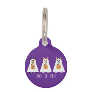 Trick Or Treat Corgi Ghost Dogs Halloween Pet ID Tag