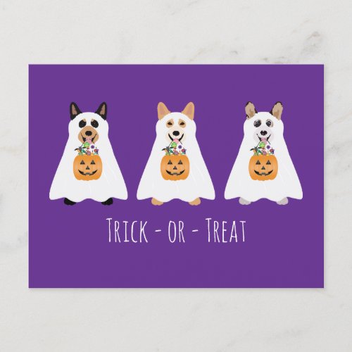 Trick Or Treat Corgi Ghost Dogs Halloween Postcard