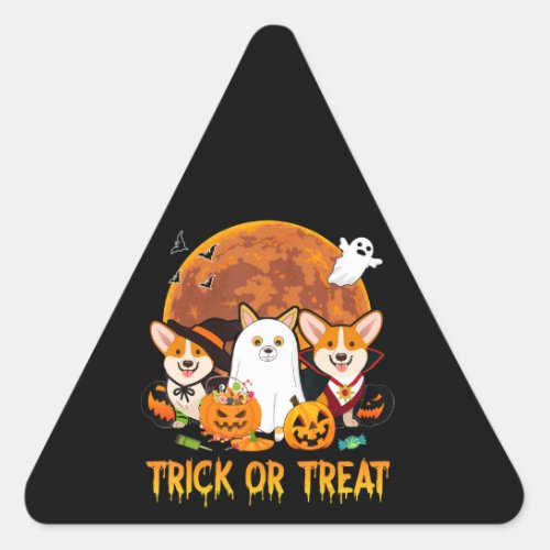 Trick or Treat Corgi Halloween Gift For Dog Lover Triangle Sticker