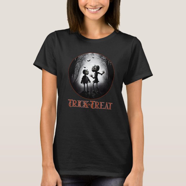 Trick or Treat Creepy Children Costumed in Woods   T-Shirt (Front)