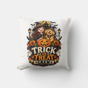Trick or Treat Crew Halloween Throw Pillow   Decor