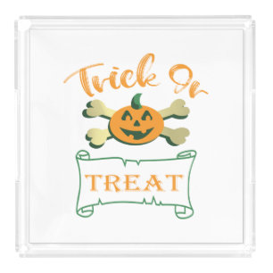 Trick or treat crossbones Halloween pumpkin Acrylic Tray