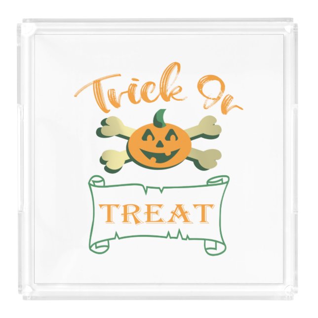 Trick or treat crossbones Halloween pumpkin  Acrylic Tray (Front)