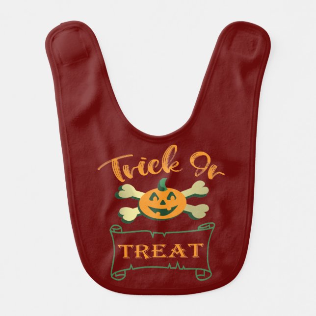 Trick or treat crossbones Halloween pumpkin  Baby Bib (Front)