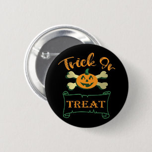 Trick or treat crossbones Halloween pumpkin Button