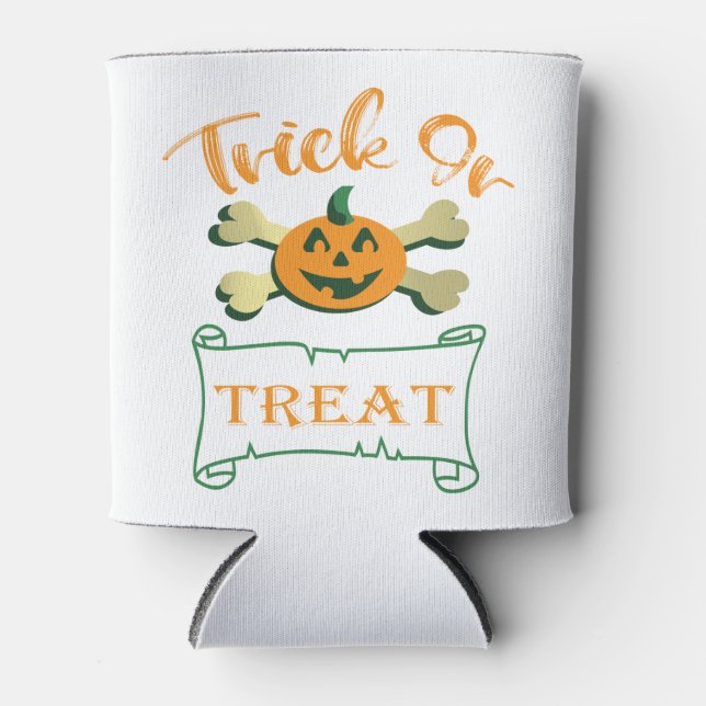 Trick or treat crossbones Halloween pumpkin  Can Cooler (Front)