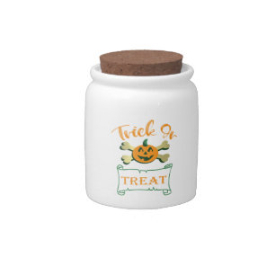 Trick or treat crossbones Halloween pumpkin Candy Jar