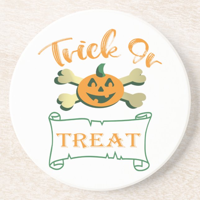 Trick or treat crossbones Halloween pumpkin  Coaster (Front)