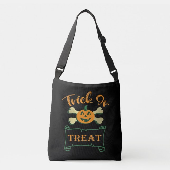 Trick or treat crossbones Halloween pumpkin  Crossbody Bag (Front)