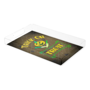 Trick or treat crossbones Halloween pumpkin face Acrylic Tray