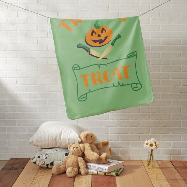 Trick or treat crossbones Halloween pumpkin face Baby Blanket (In Situ)
