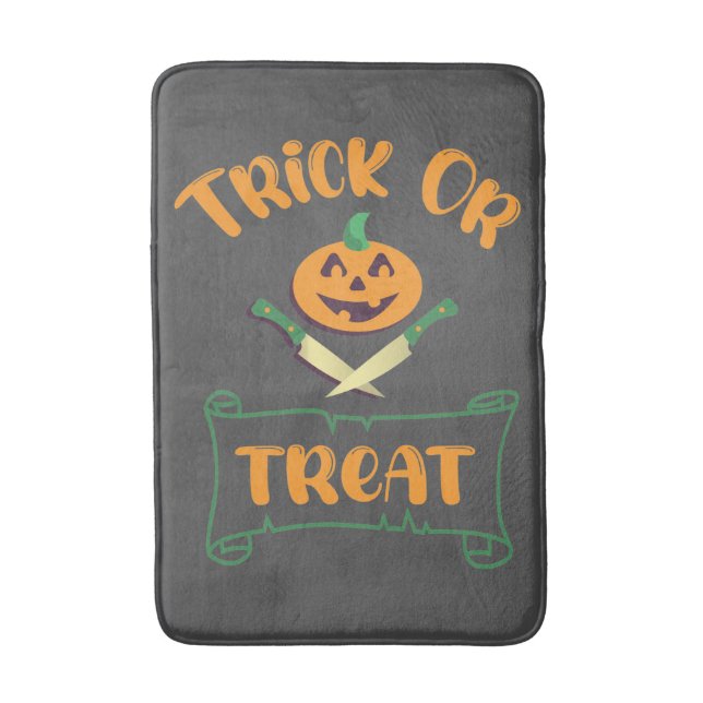 Trick or treat crossbones Halloween pumpkin face Bath Mat (Front Vertical)