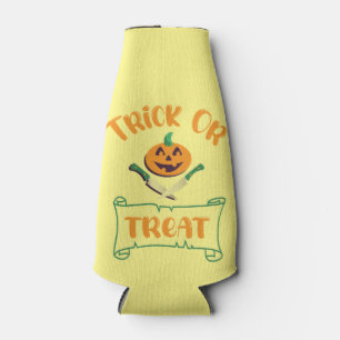 Trick or treat crossbones Halloween pumpkin face Bottle Cooler