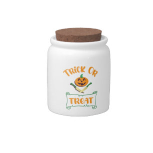 Trick or treat crossbones Halloween pumpkin face Candy Jar