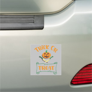 Trick or treat crossbones Halloween pumpkin face Car Magnet