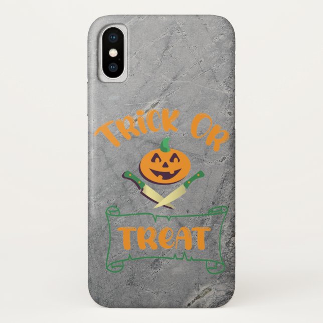 Trick or treat crossbones Halloween pumpkin face Case-Mate iPhone Case (Back)