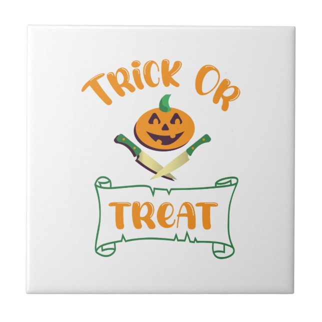 Trick or treat crossbones Halloween pumpkin face Ceramic Tile (Front)