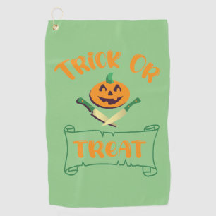 Trick or treat crossbones Halloween pumpkin face Golf Towel