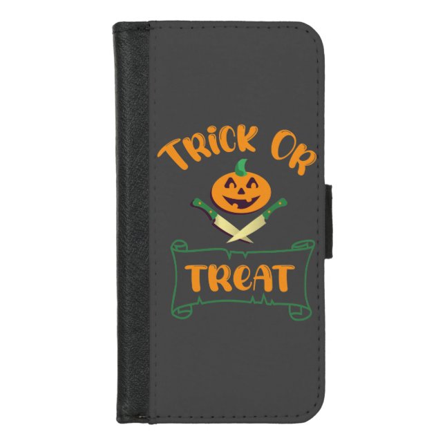 Trick or treat crossbones Halloween pumpkin face iPhone Wallet Case (Front)