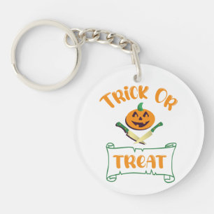 Trick or treat crossbones Halloween pumpkin face Keychain