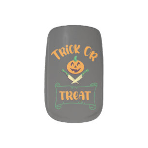 Trick or treat crossbones Halloween pumpkin face Minx Nail Art