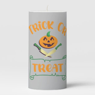 Trick or treat crossbones Halloween pumpkin face Pillar Candle