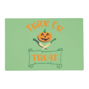 Trick or treat crossbones Halloween pumpkin face Placemat
