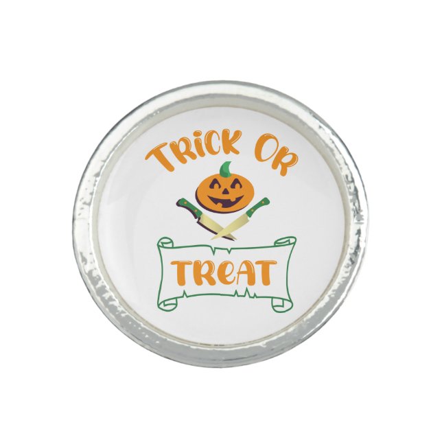 Trick or treat crossbones Halloween pumpkin face Ring (Front)